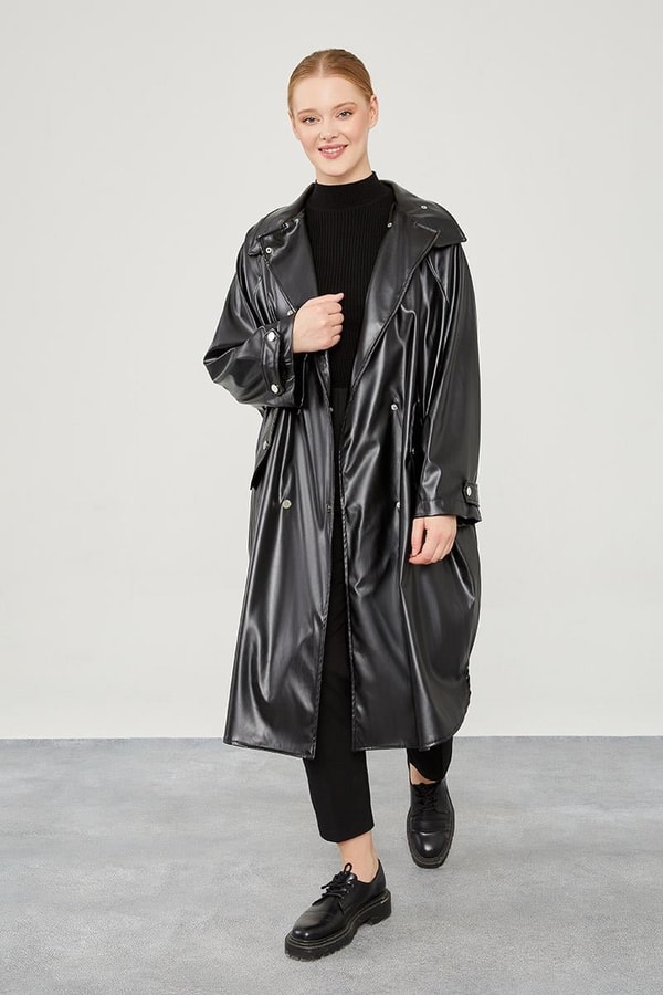 LevidorLevidor Siyah Oversize Suni Deri Trençkot