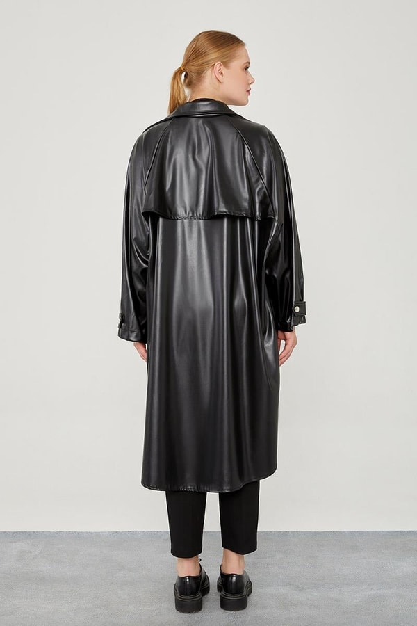 LevidorLevidor Siyah Oversize Suni Deri Trençkot