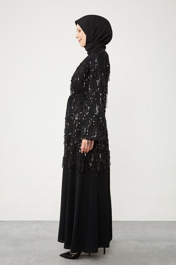 LevidorLevidor Siyah Payetli Kuşak Bağlamalı Kap