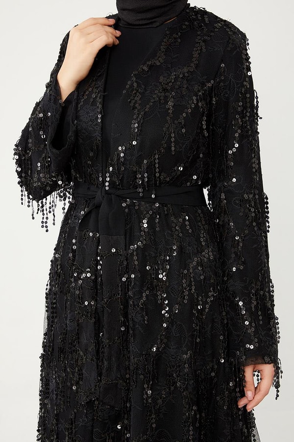 LevidorLevidor Siyah Payetli Kuşak Bağlamalı Kap