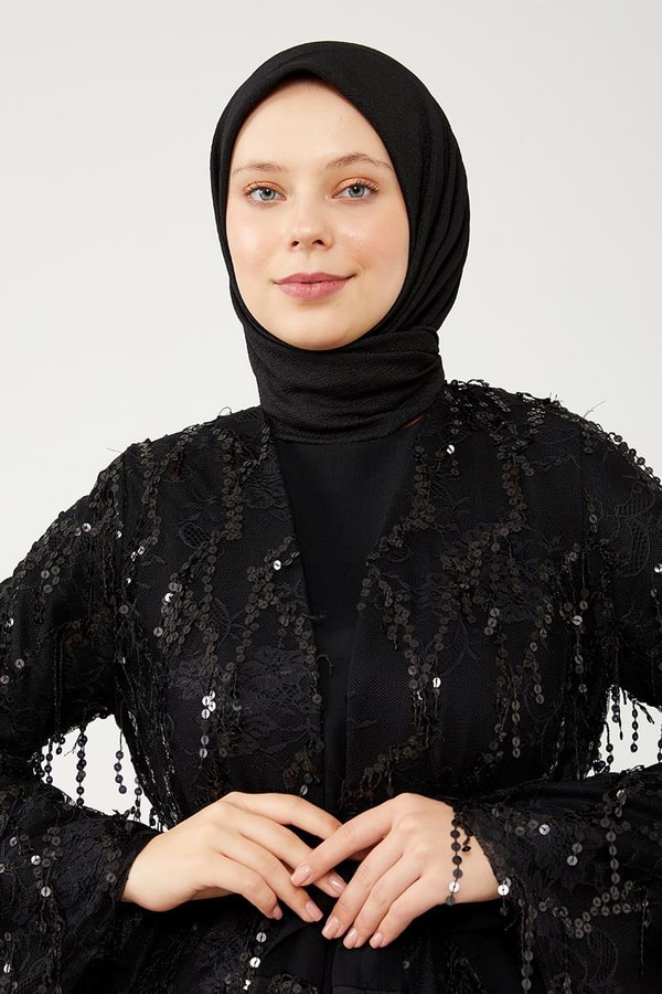 LevidorLevidor Siyah Payetli Kuşak Bağlamalı Kap