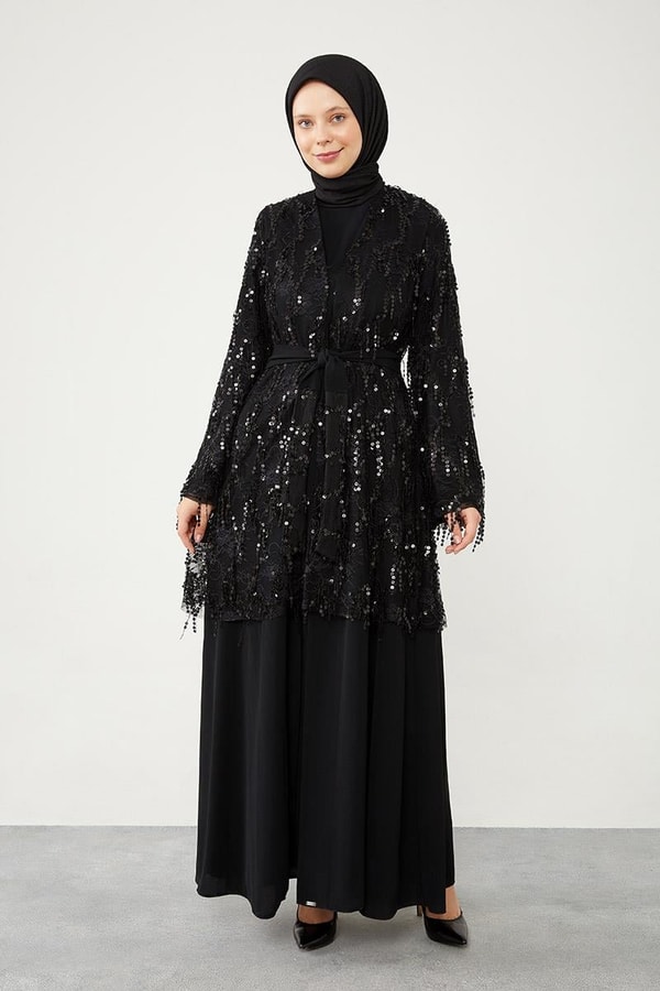 LevidorLevidor Siyah Payetli Kuşak Bağlamalı Kap