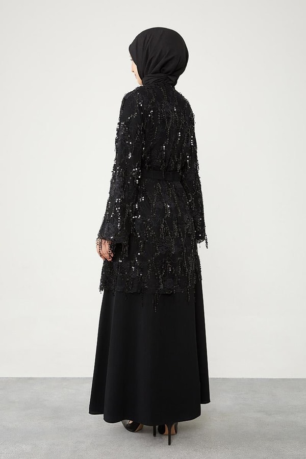 LevidorLevidor Siyah Payetli Kuşak Bağlamalı Kap