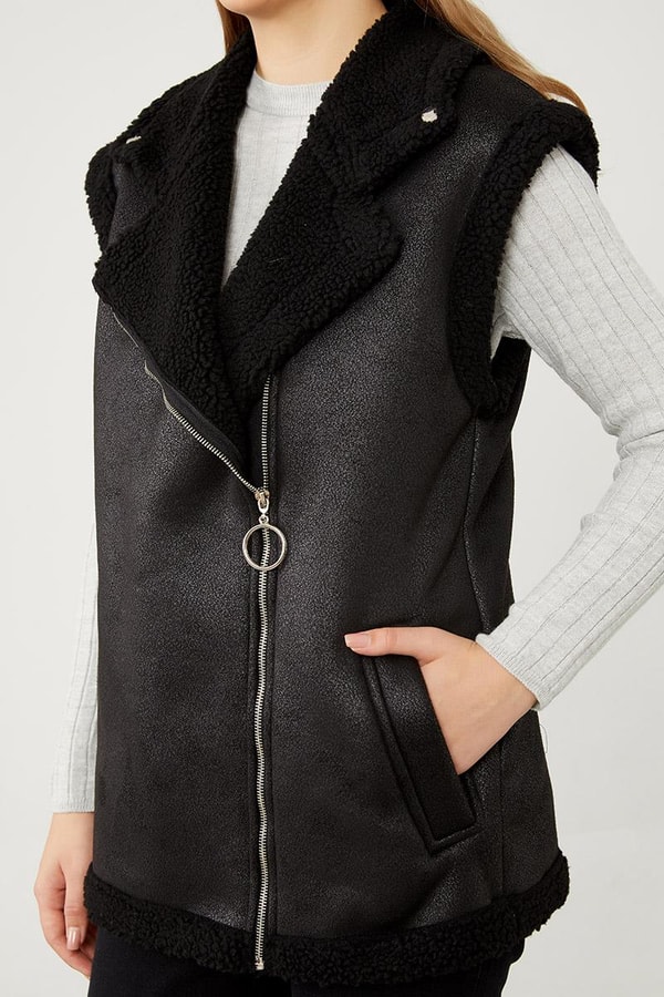 LevidorLevidor Siyah Peluş içli Deri Yelek