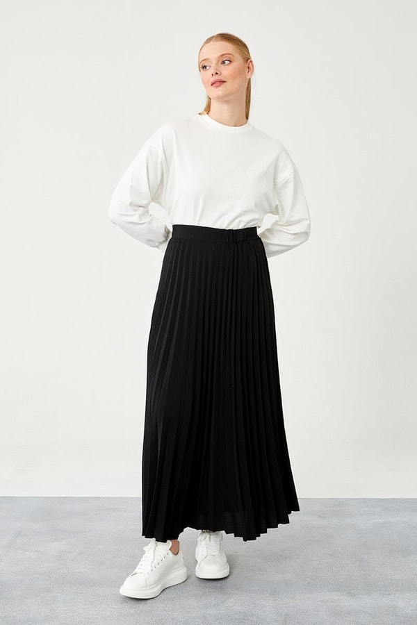 LevidorLevidor Siyah Pliseli Beli Lastikli Etek