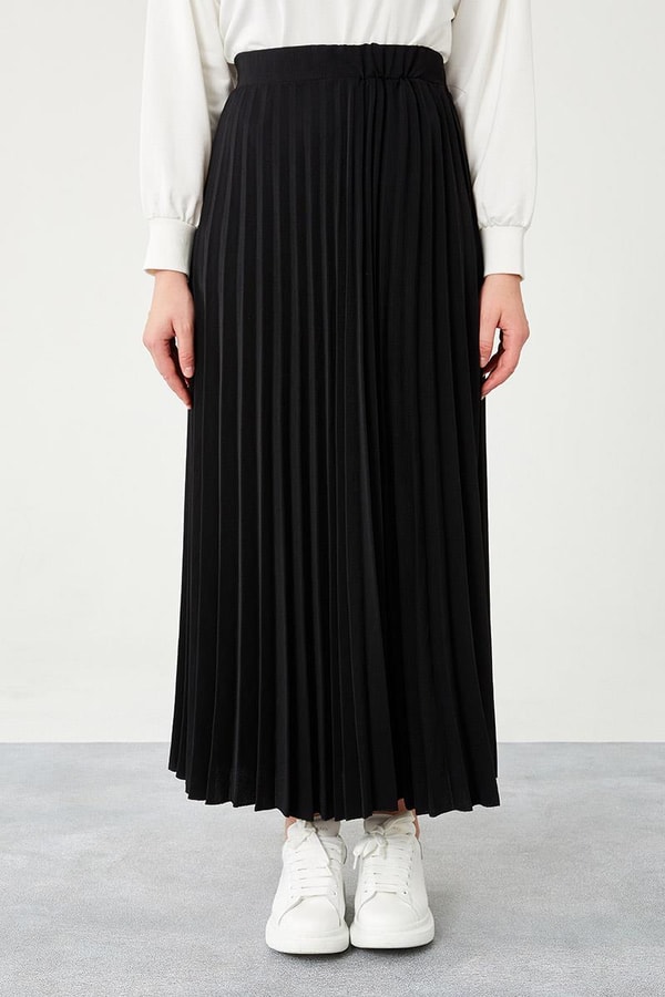 LevidorLevidor Siyah Pliseli Beli Lastikli Etek