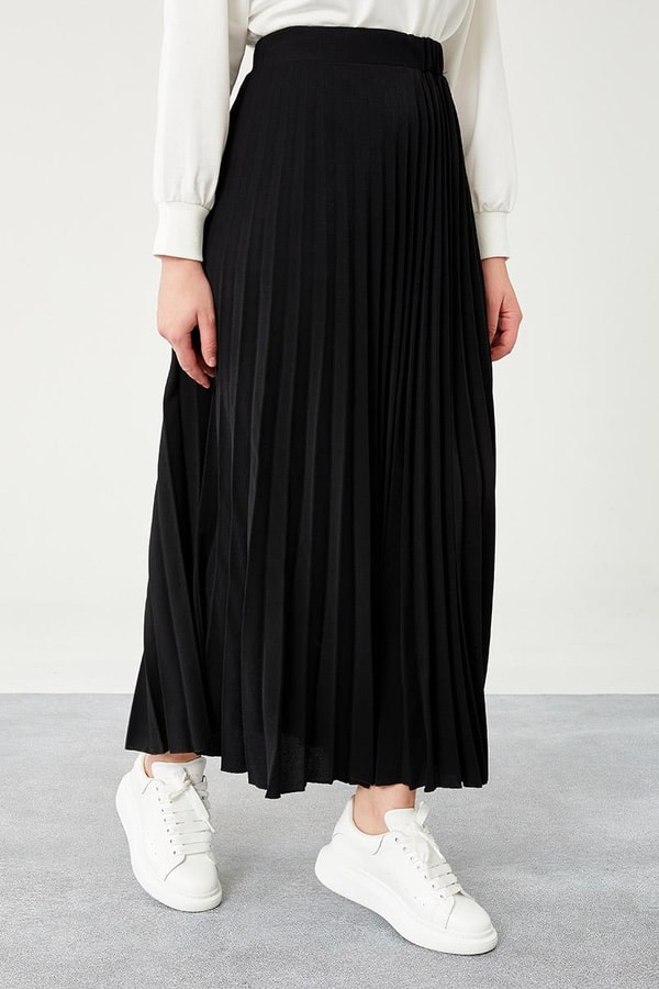 LevidorLevidor Siyah Pliseli Beli Lastikli Etek