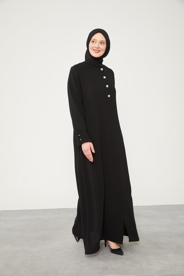 LevidorLevidor Siyah Taş Düğmeli Bisiklet Yaka Ferace