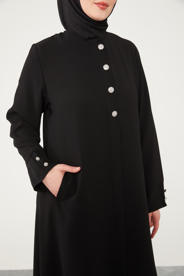 LevidorLevidor Siyah Taş Düğmeli Bisiklet Yaka Ferace