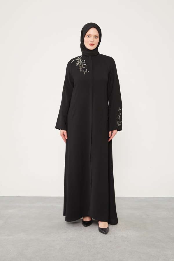 LevidorLevidor Siyah Taş İşlemeli Bisiklet Yaka Ferace