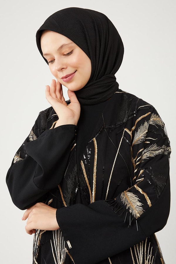 LevidorLevidor Siyah Taş İşlemeli Ferace