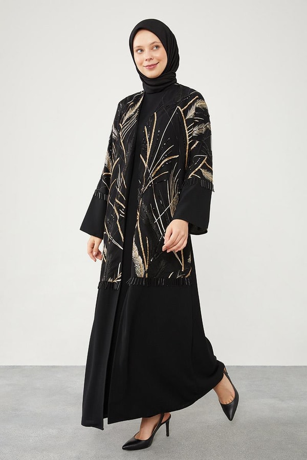 LevidorLevidor Siyah Taş İşlemeli Ferace