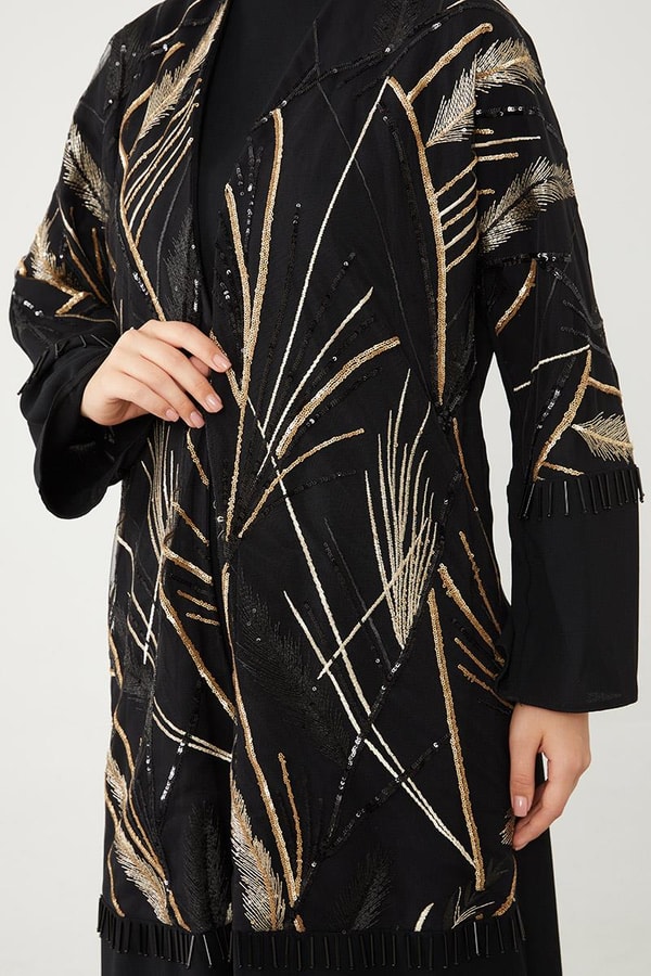 LevidorLevidor Siyah Taş İşlemeli Ferace