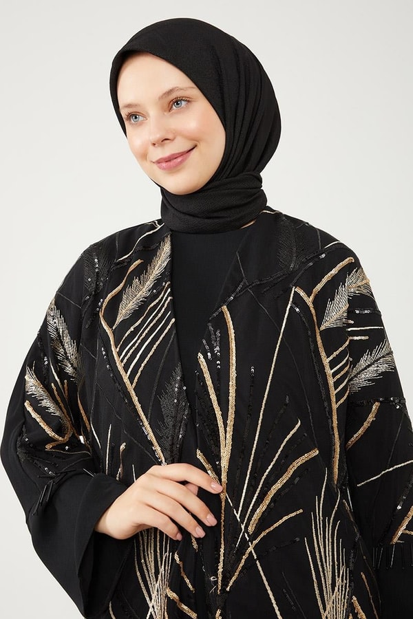 LevidorLevidor Siyah Taş İşlemeli Ferace