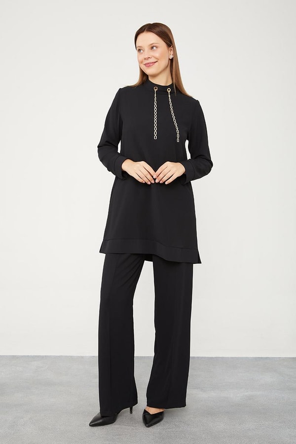 LevidorLevidor Siyah Taş Zincir Aksesuarlı İkili Takım