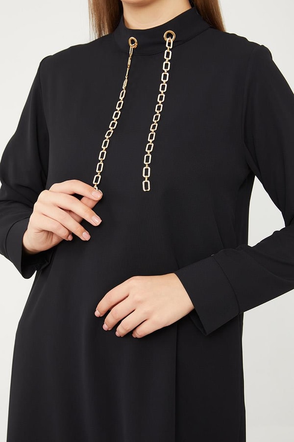 LevidorLevidor Siyah Taş Zincir Aksesuarlı İkili Takım