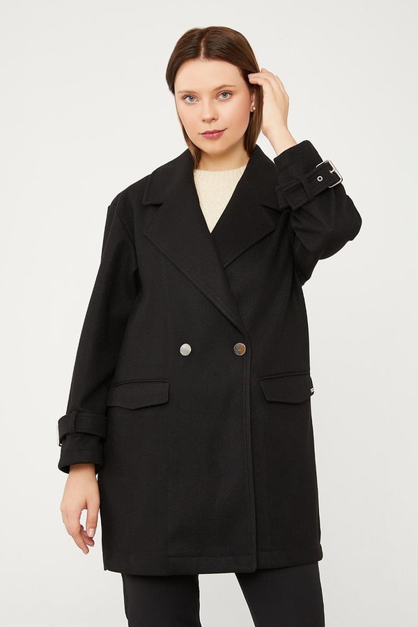 LevidorLevidor Siyah Tek Düğmeli Astarsız Kısa Kaşe Kaban