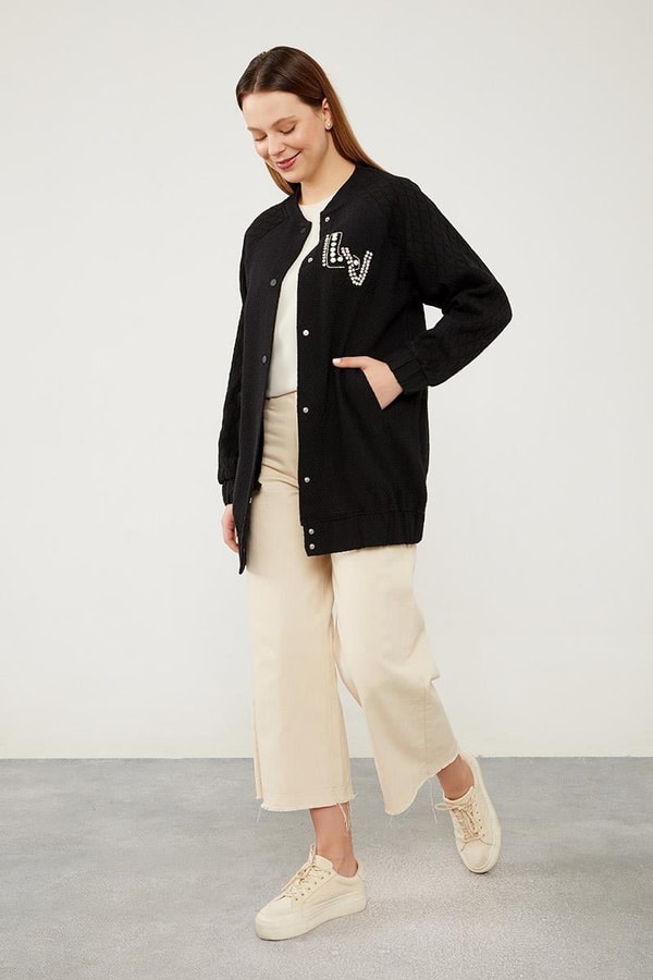 LevidorLevidor Siyah Triko İşlemeli Ceket
