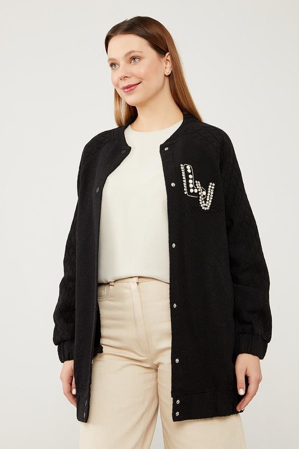 LevidorLevidor Siyah Triko İşlemeli Ceket