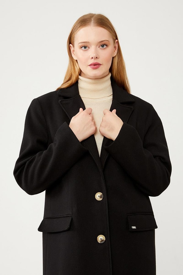 LevidorLevidor Siyah Uzun Kaşe Kaban