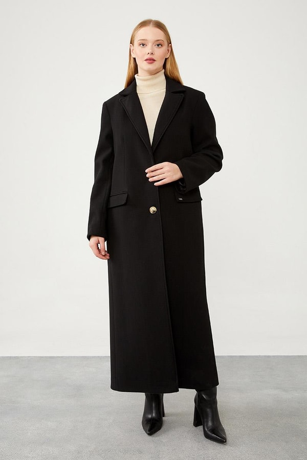 LevidorLevidor Siyah Uzun Kaşe Kaban