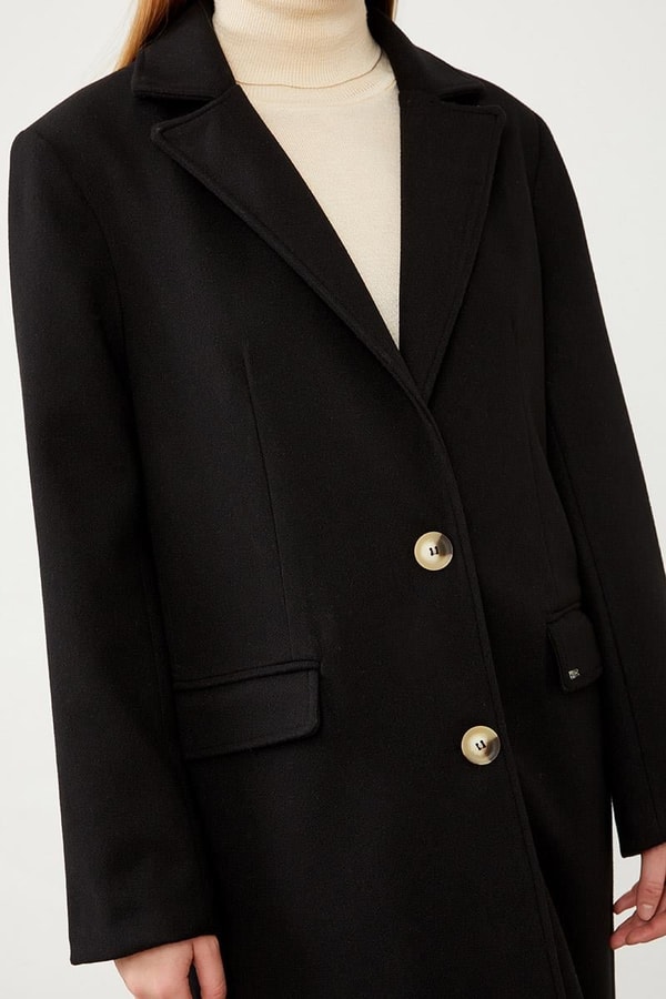 LevidorLevidor Siyah Uzun Kaşe Kaban