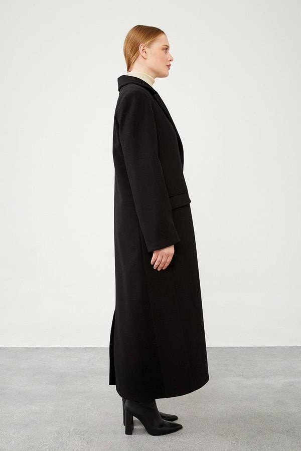 LevidorLevidor Siyah Uzun Kaşe Kaban