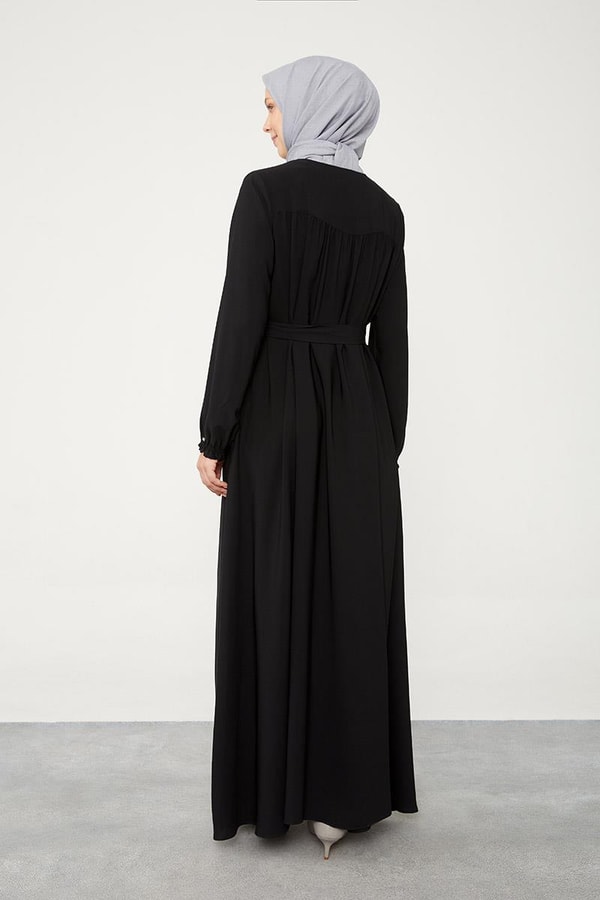 LevidorLevidor Siyah Yakası Büzgülü Ferace