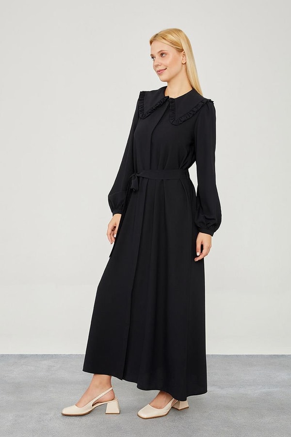 LevidorLevidor Siyah Yakası Fırfır Detaylı Elbise