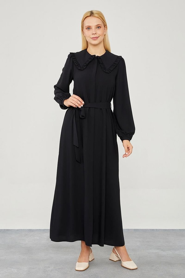 LevidorLevidor Siyah Yakası Fırfır Detaylı Elbise