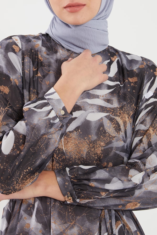 LevidorLevidor Siyah YAPRAK DESEN ŞİFON ELBİSE