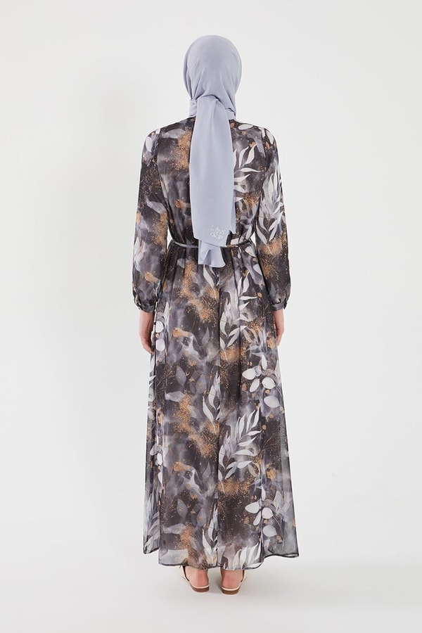 LevidorLevidor Siyah YAPRAK DESEN ŞİFON ELBİSE