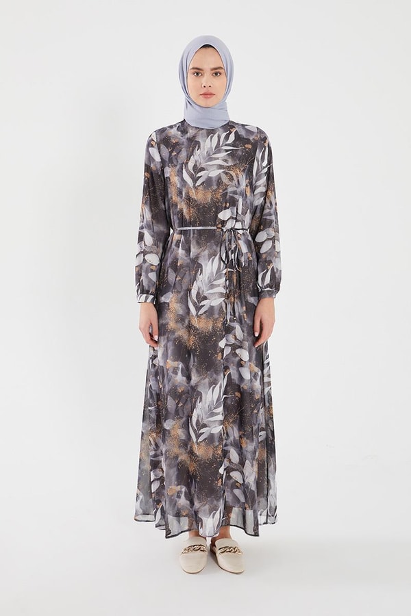 LevidorLevidor Siyah YAPRAK DESEN ŞİFON ELBİSE