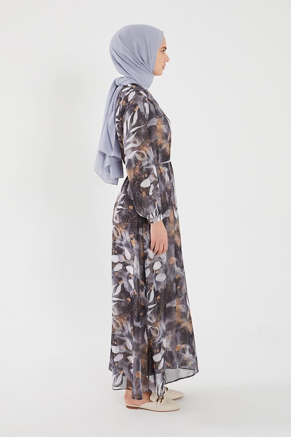 LevidorLevidor Siyah YAPRAK DESEN ŞİFON ELBİSE