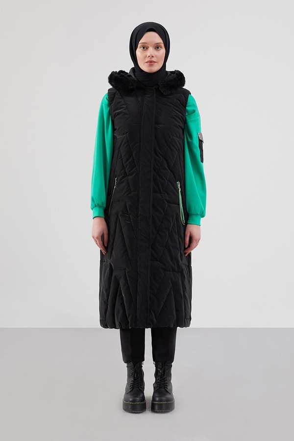 LevidorLevidor Siyah-Yeşil Kapitone Yelek