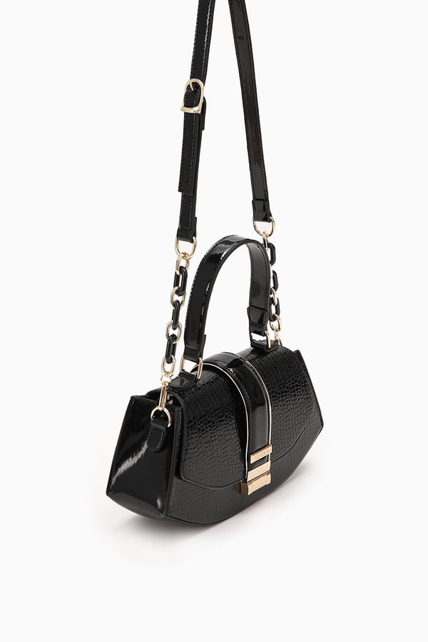 LevidorLevidor Siyah Yılan Deri Desenli El Çantası