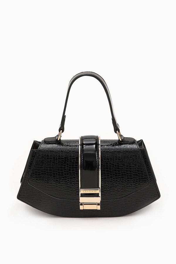 LevidorLevidor Siyah Yılan Deri Desenli El Çantası