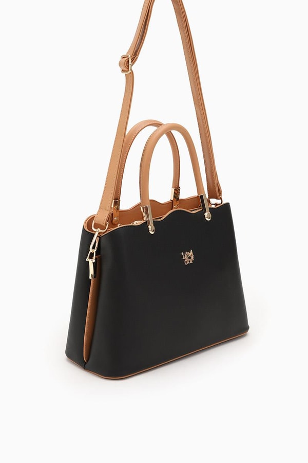 LevidorLevidor SİYAHA-CAMEL Pat Kapamalı El Çantası