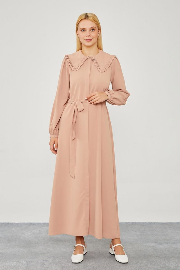 LevidorLevidor Somon Yakası Fırfır Detaylı Elbise