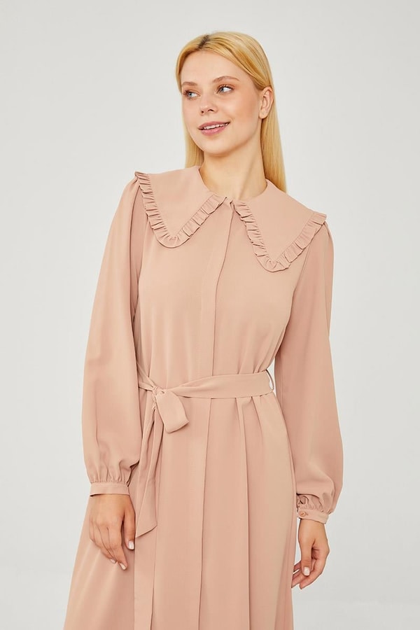 LevidorLevidor Somon Yakası Fırfır Detaylı Elbise