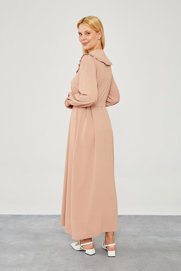 LevidorLevidor Somon Yakası Fırfır Detaylı Elbise