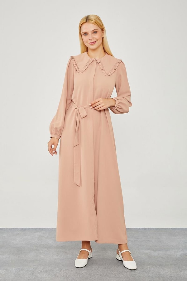 LevidorLevidor Somon Yakası Fırfır Detaylı Elbise