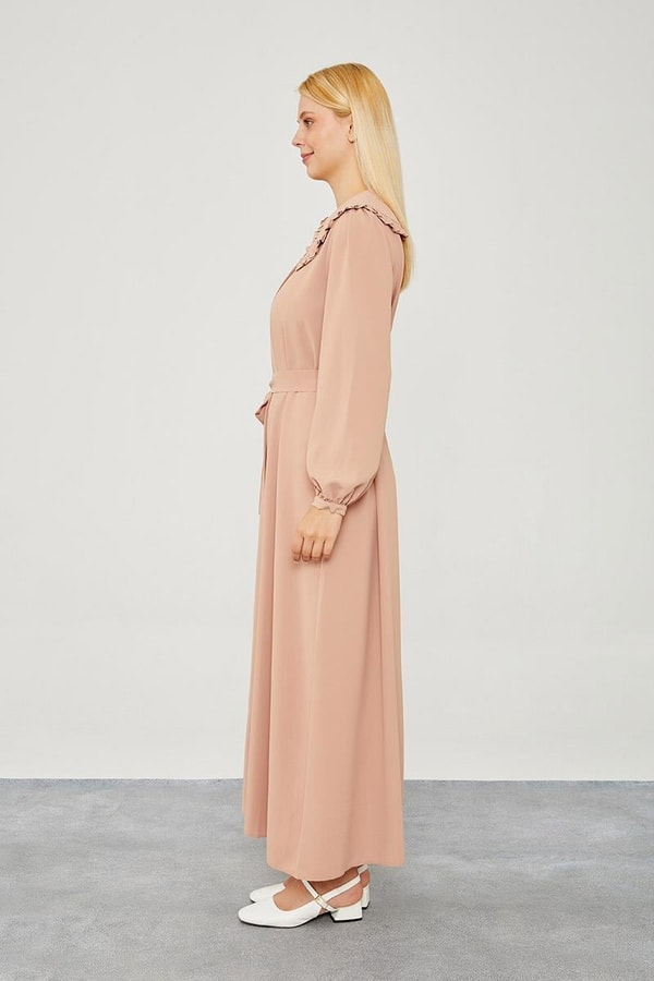 LevidorLevidor Somon Yakası Fırfır Detaylı Elbise