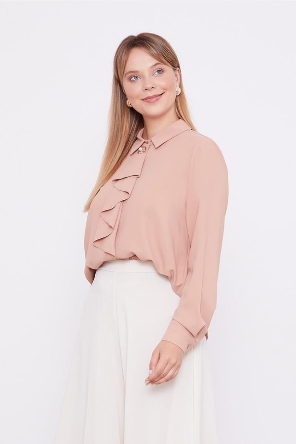 LevidorLevidor Somon Yakası Fular Broş Detaylı Bluz
