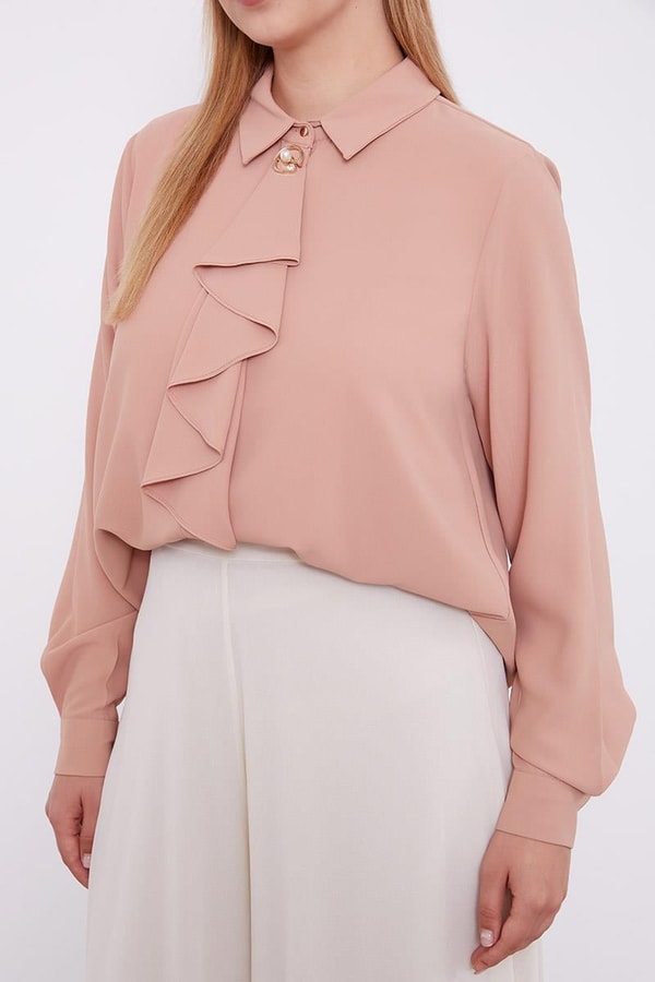 LevidorLevidor Somon Yakası Fular Broş Detaylı Bluz