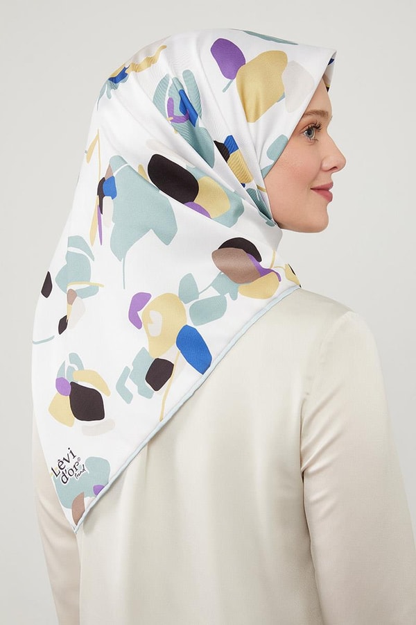 LevidorLevidor Su Yeşili Asimetrik Deseni Twill Eşarp