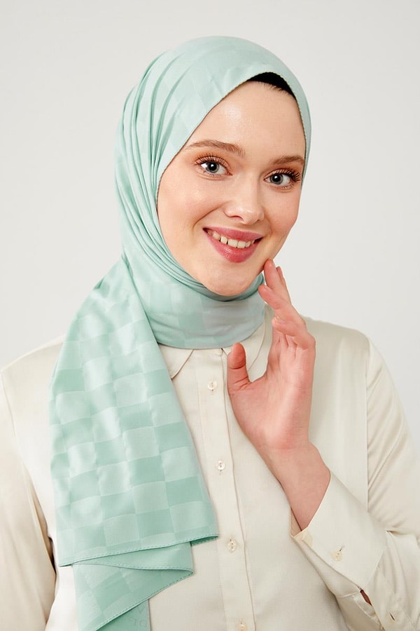 LevidorLevidor Su Yeşili Dama Desen Jakarlı Elegance Şal