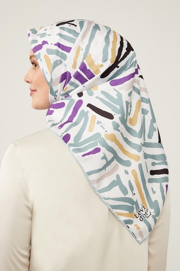 LevidorLevidor Su Yeşili Fırça Desen Twill Eşarp