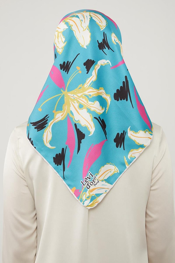 LevidorLevidor Su Yeşili Yaprak Desen Twill Eşarp