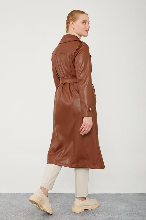 LevidorLevidor Taba Astarsız Zımba Detaylı Deri Trençkot